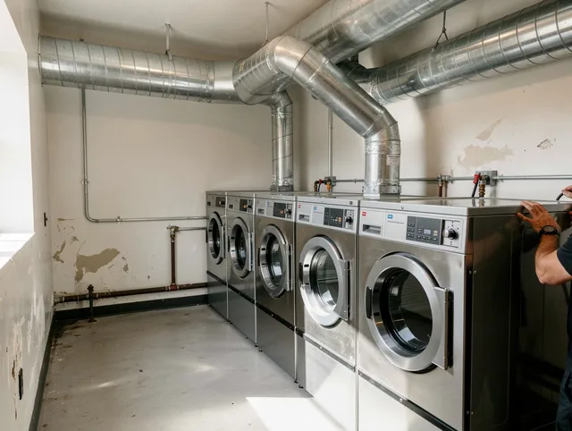 Groton Dryer Vent Cleaning team performing large-scale commercial dryer vent cleaning in Groton