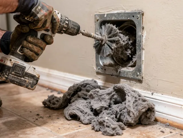 Certified Groton Dryer Vent Cleaning technician performing dryer vent cleaning in Groton