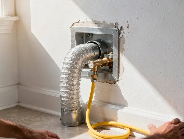 Groton Dryer Vent Cleaning certified technician performing specialized gas dryer vent cleaning in Groton
